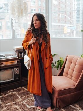 Zara Burnt Orange Draped Trench Coat • XS